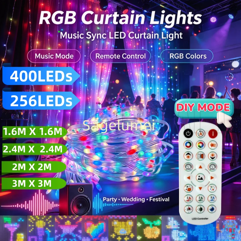 Smart Text Display Curtain Light, Bluetooth APP Programmable Addressable Pixel DIY Flowing Water Light Curtain for Holiday Decor