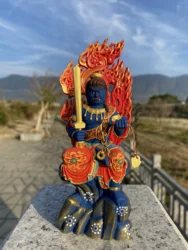 Hand Painted Gilded Fudo Myoo Acalanatha Statue Sculpture Buddhist Wrathful Deity Figurine Ornament for Home Temple Altar Decor