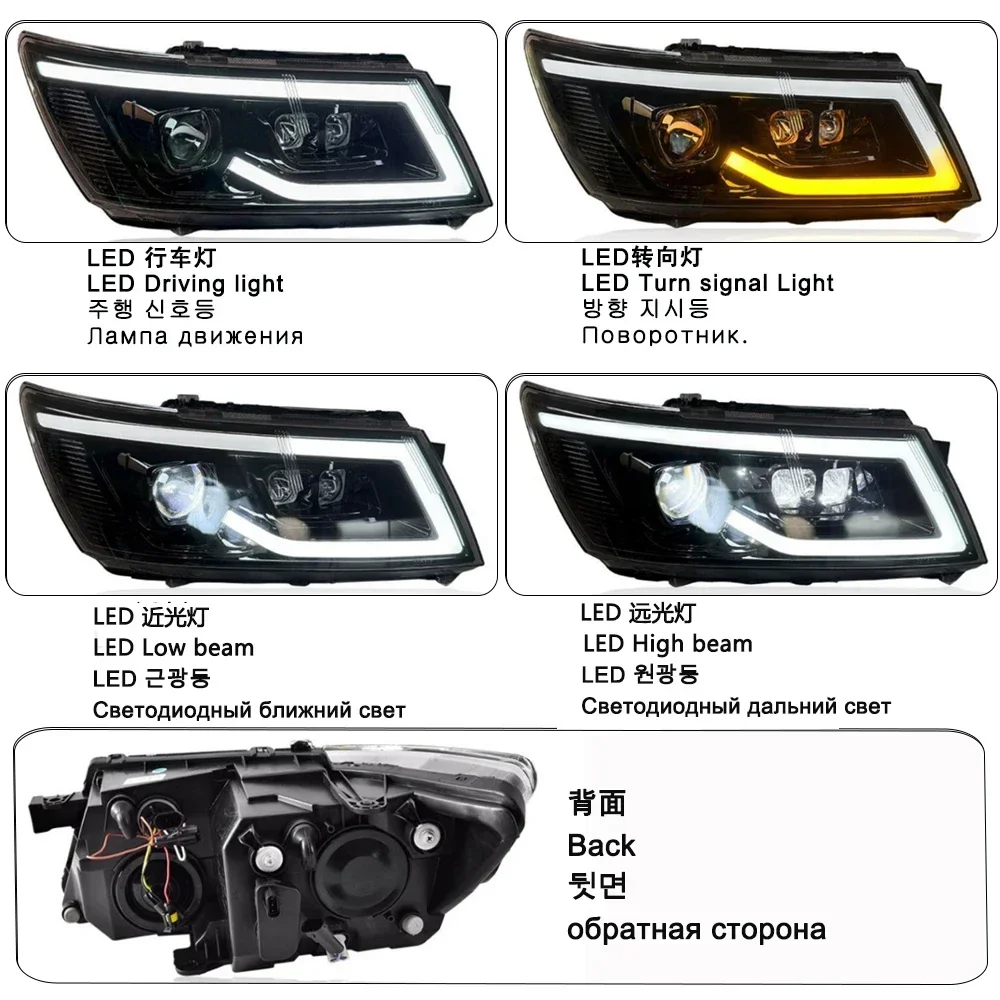 For Dodge Journey LED Headlight 2009-2019 JCUV Headlight Fiat Freemont DRL Dynamic Turn Signal High Beam Projector Lens Headlamp