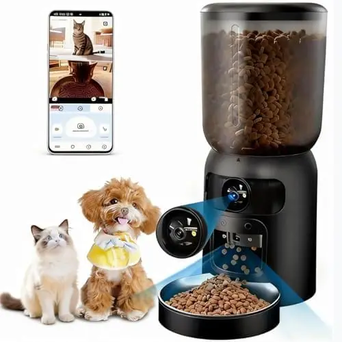 Automatic Cat Feeder with Dual Camera, 5G WiFi App Control, 2K HD Video and Laser Toy for Pets
