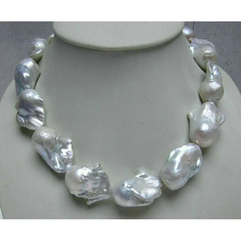 20 INCHES HUGE NATURAL AAA++ SOUTH SEA WHITE BAROQUE PEARL NECKLACE