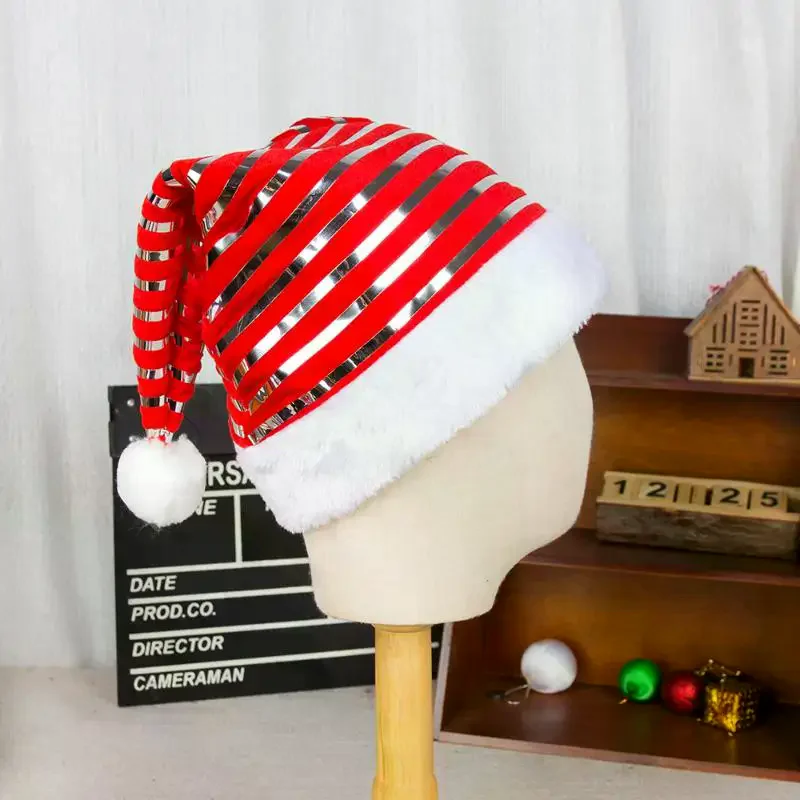 قبعات عيد الميلاد مع خطوط لامعة باللونين الأحمر والأخضر قبعات سانتا المخملية لتزيين أغطية الرأس الاحتفالية #1
