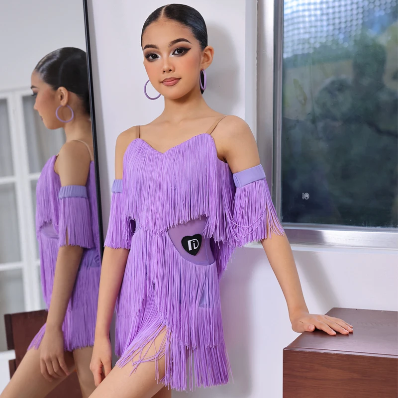 

Модное платье для латинских танцев с бахромой для девочек, детская одежда для соревнований по латинским танцам, детские костюмы с кисточками для латинских танцев чача, SL13566