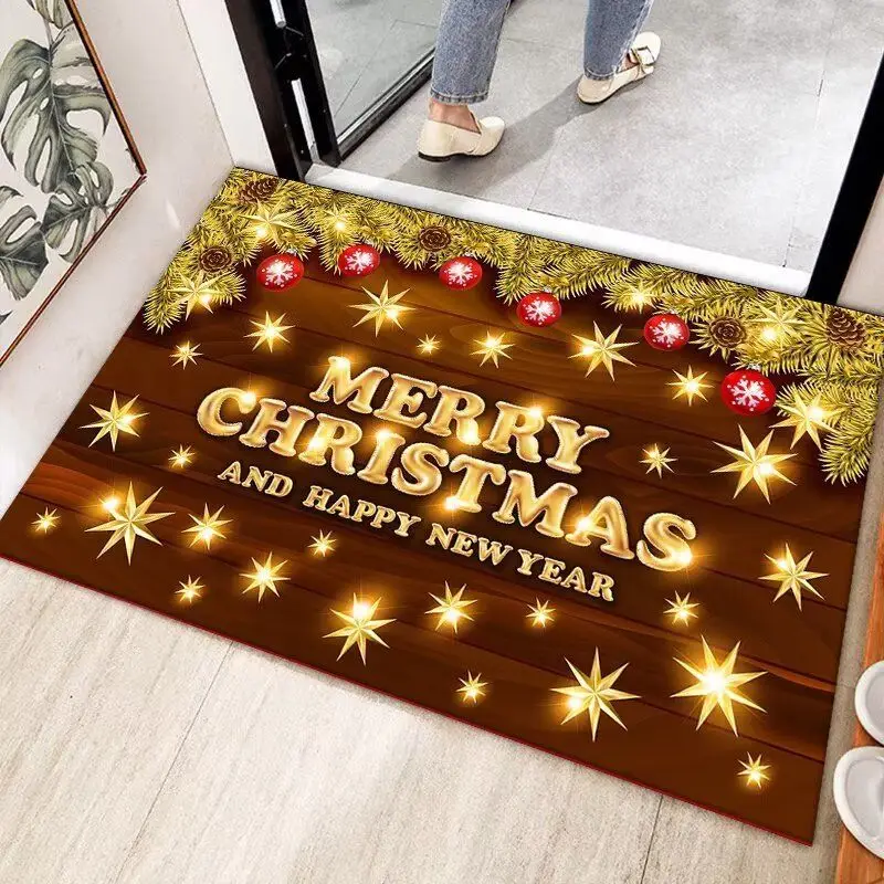 VIKAMA Bathroom Floor Mat Red Gold Christmas Print Anti Slip And Absorbent Carpet Bathroom Home Decor
