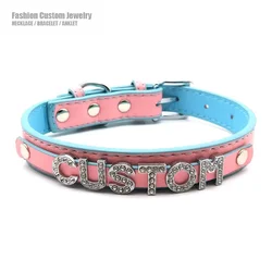 Pink Blue Mixed Soft Leather Letters Customized Choker Necklace Sexy Role Age Play DDLG Collar Jewelry Cosplay Necklaces