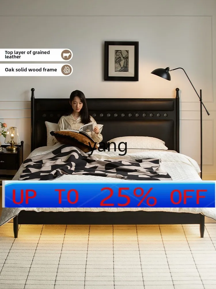 

Lh medium ancient bed solid wood bed 1.8 French retro oak backrest bed