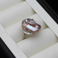 Anillos de perlas barrocas de agua dulce para mujer, anillo grande de perlas naturales, tamaño ajustable, regalo de aniversario para esposa, 2023