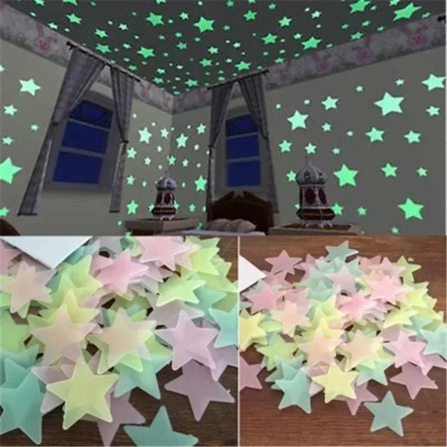 100PCS 3CM Wall Decorations Luminous Star Light Patch Fluorescent Sticker 3D Three-dimensional Wall Stickers Bedroom Roof Star