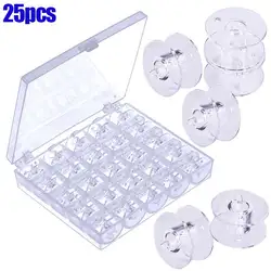 25Pcs Empty Bobbins Sewing Machine Spools Clear Plastic with Case Storage Box for Brother Janome Singer Elna xqmg Sewing Tools