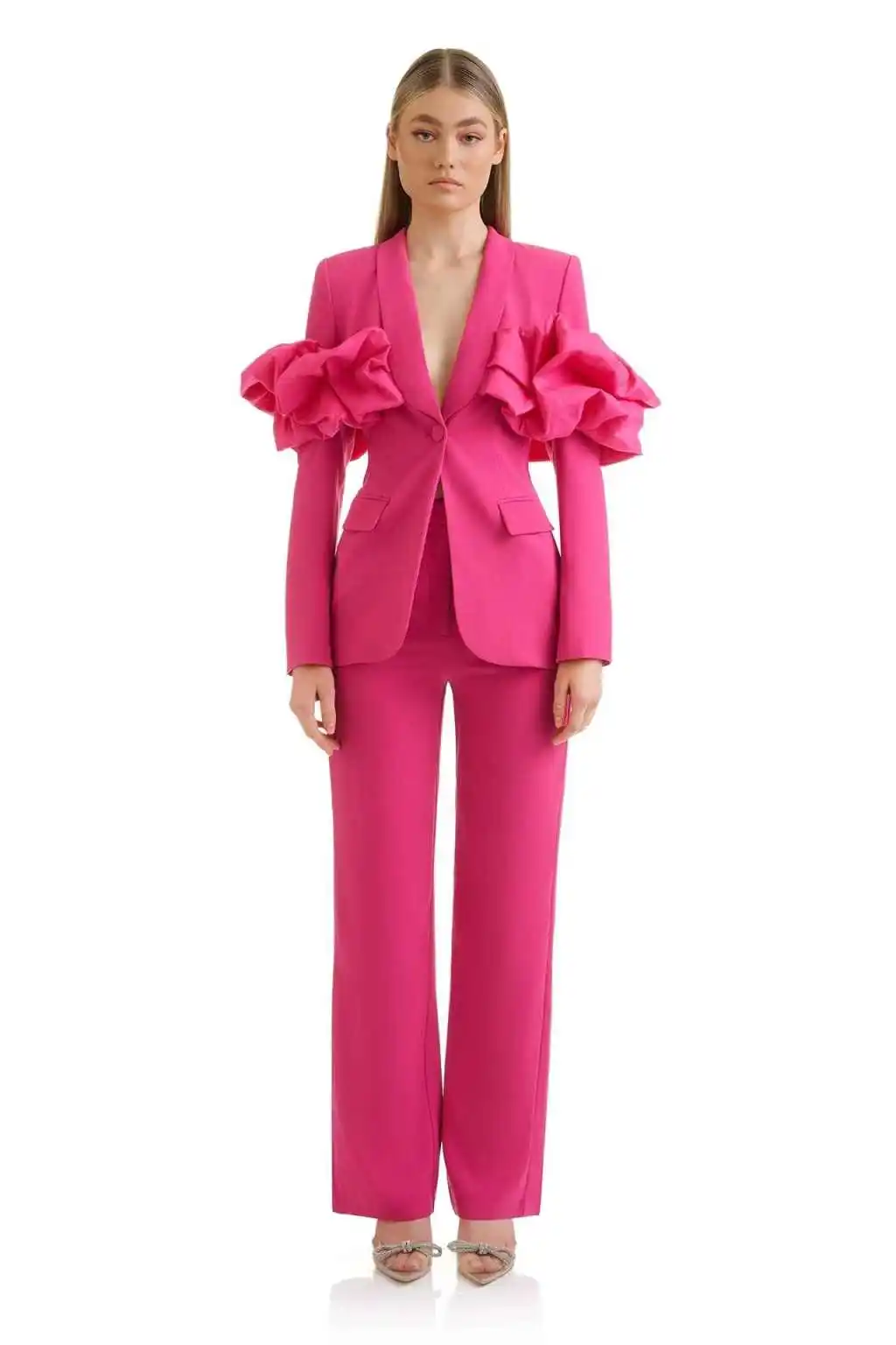 Fashion Show Women Blazer Suits Hot Pink Straight Pants Office Lady Party Prom Guest Wear 2 Pieces Customized