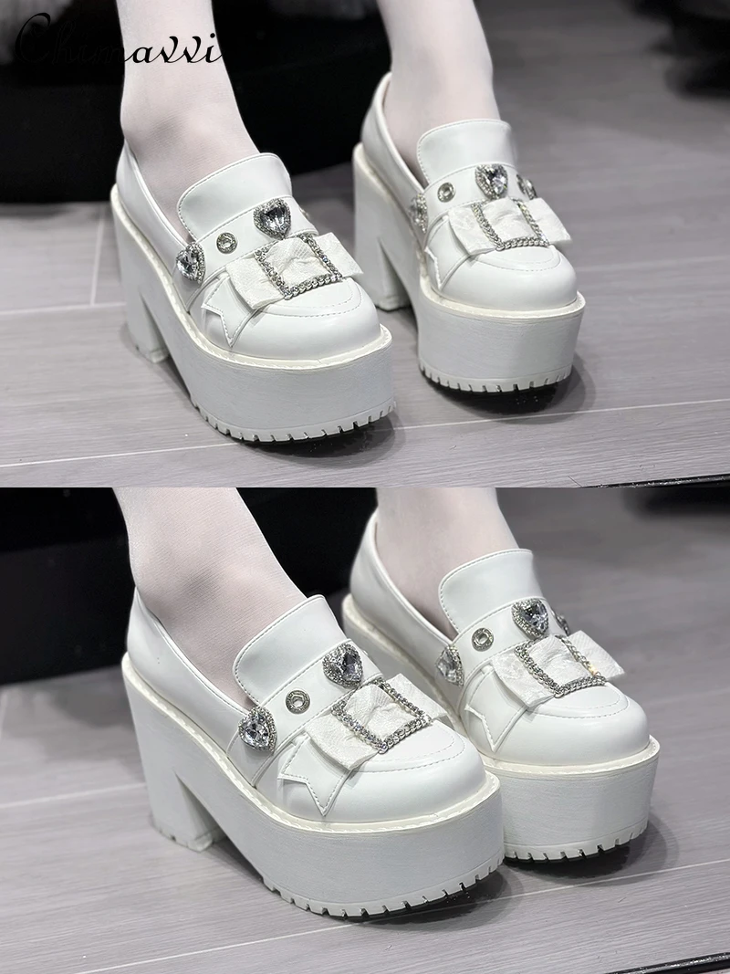 Original Japanese Mine Style Platform Shoes Sub-Culture Girl's Student Sweet Cute Pointed Toe Loafers Women's High Heels Pumps