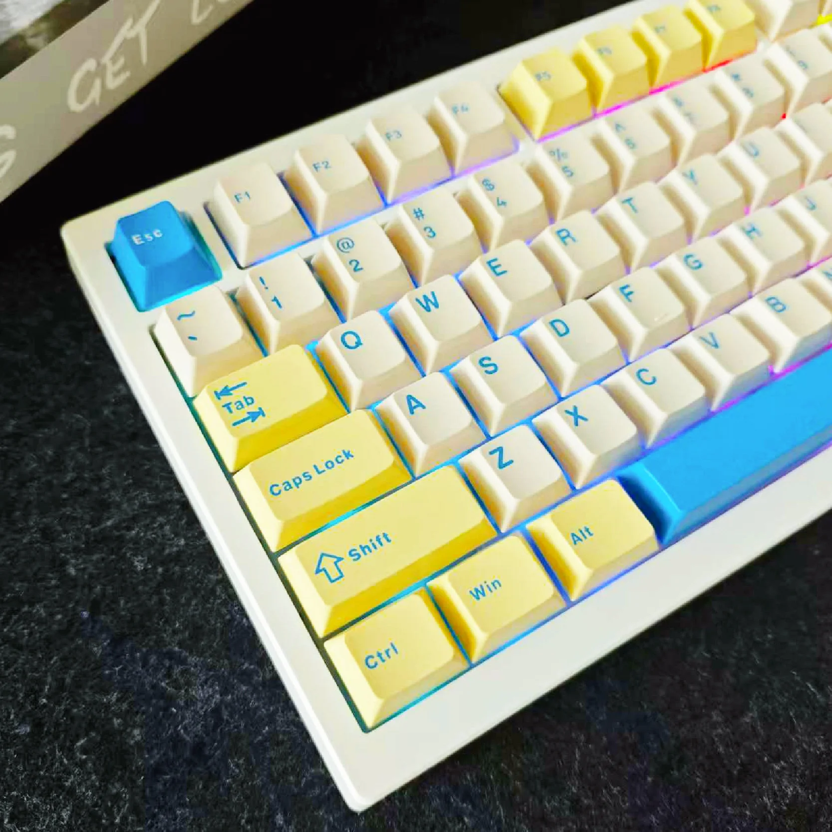 128 Tasten Gelb Blau Double Shot PBT Tastenkappen Cherry Profile Tastatur Tastenkappen für Gateron MX Switches mechanische Tastatur