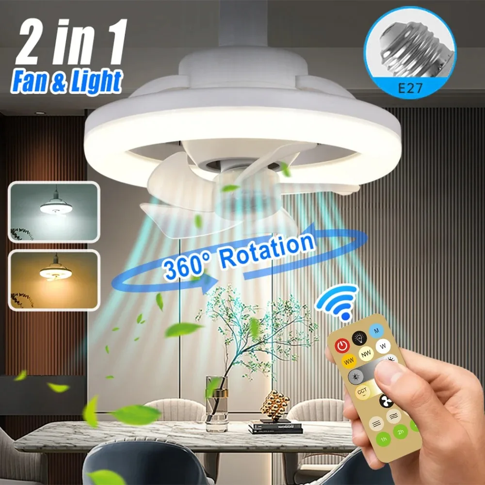 

Newest 360° Moving Head Ceiling Fans light E27 Led Remote Control RGB Three-level Wind Speed Living Room Dining Room Bedroom Hot