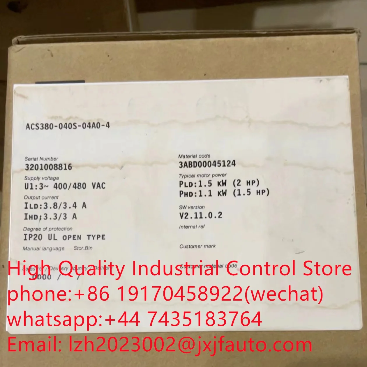 ACS380 series VFD，ACS380-040S-038A-4，order  number 3ABD00046105