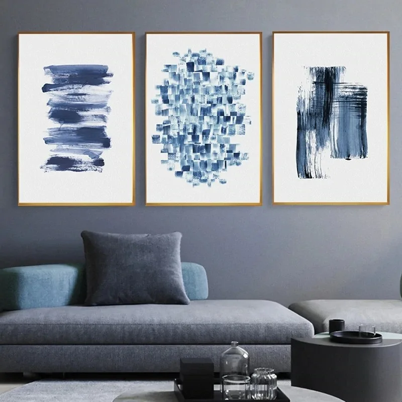 Minimalist Abstract Dark Blue Navy Blue Modular Pictures Home Decoration Nordic Style Wall Art Printed Canvas Posters Modern