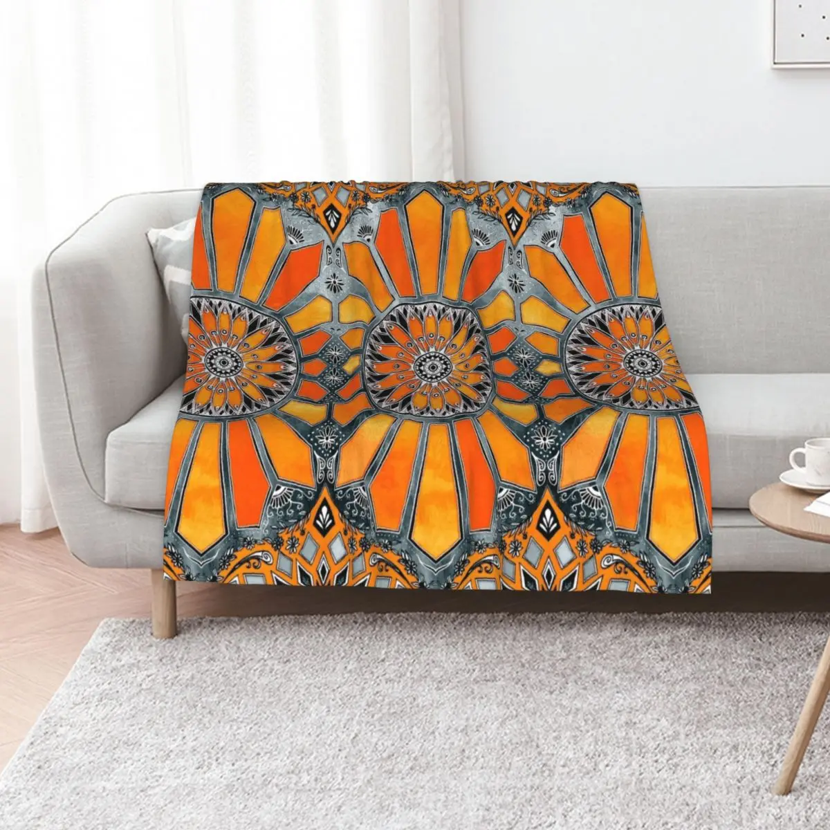 Celebrating the 70's - tangerine orange watercolor on grey Throw Blanket Beach Sofa Loose Blankets