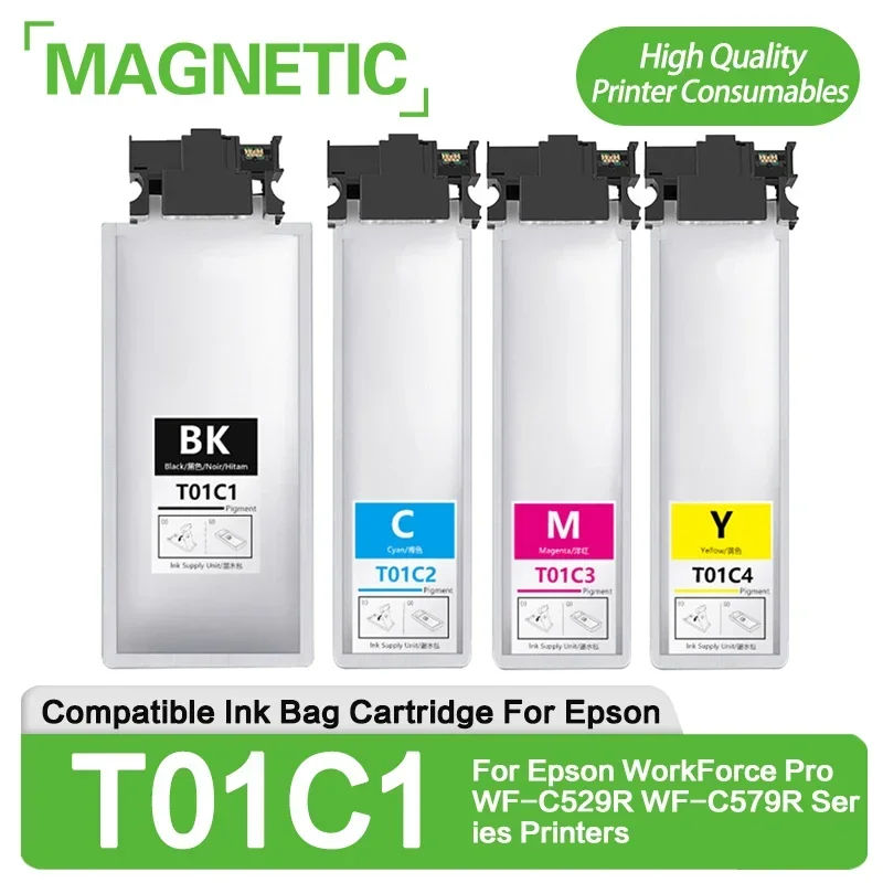 NEW 4Color T01C1 T01C2 T01C3 T01C4 Compatible Ink Bag Cartridge For Epson WorkForce Pro WF-C529R WF-C579R Series Printers