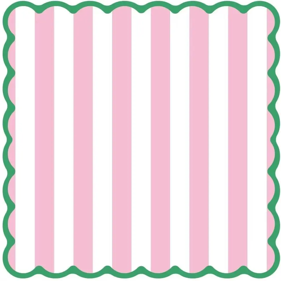 80cm Pink White Stripe Mahjong Mat Anti Slip Noise Reduction Rubber With Green Scalloped Edge Carry Bag Portable Travel