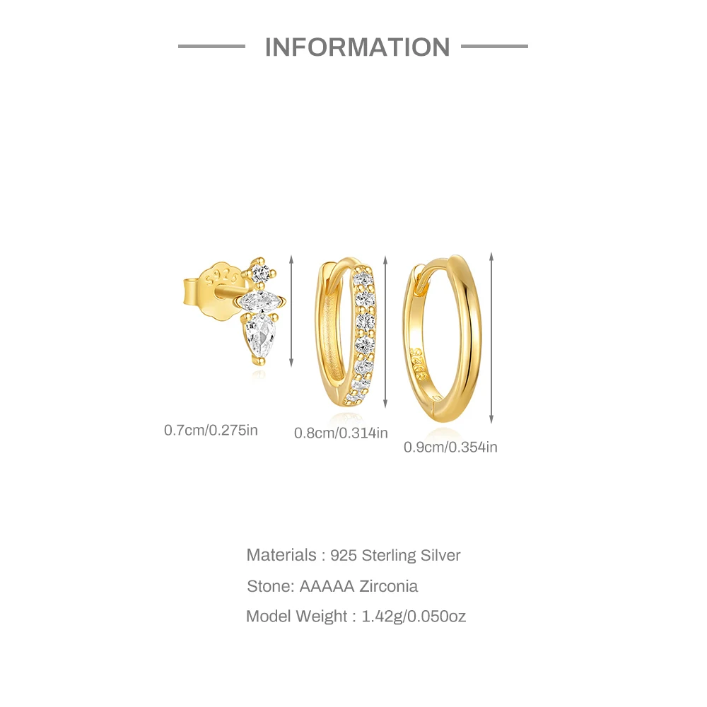 Aide 925 Sterling Silver Cubic Oxygen Zircon Earrings 3szt INS Korean Hot New Sales Okrągłe kolczyki dla kobiet Dziewczyny Drobna biżuteria — zdjęcie 3
