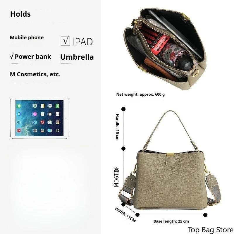 Minimalist Everyday Work Bucket Bag for Women Genuine Leather Large Capacity Convertible Crossbody Shoulder Bag Luxury