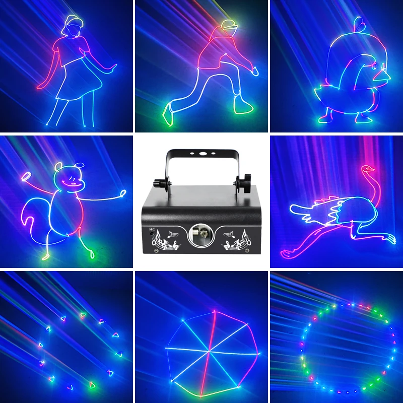 HCWE 256 Full Color Animation Image Laser Lighting RGB Projectors 36 Channel DMX For Home Disco Decoration Festival Party Lights