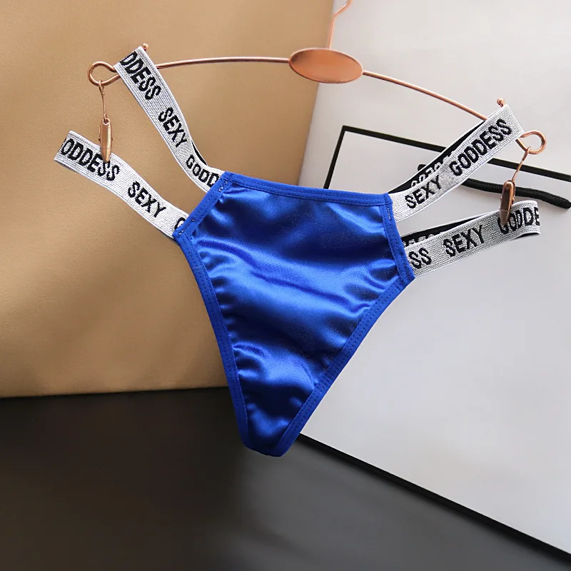 Sexy Satin Thong for Women\'s Silk Smooth Hollow Panties, Fashionable Solid Color Cotton, Low Waisted Letter, Fun  Girls