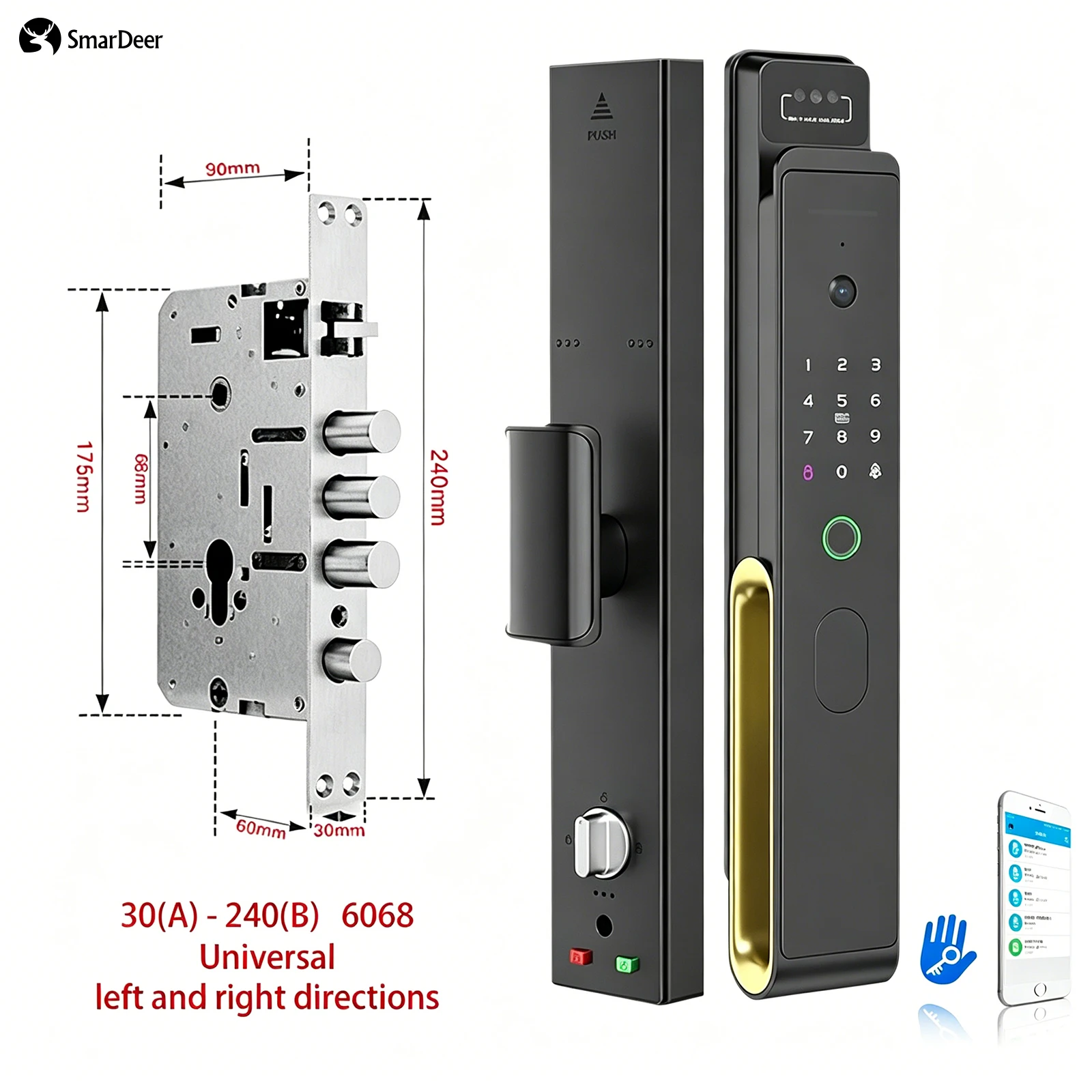 SmarDeer Smart Door Lock, spraakbediening met Alexa & Google, geen gateway, TTLock-app, video-oproep op afstand, vingerafdrukdeurslot