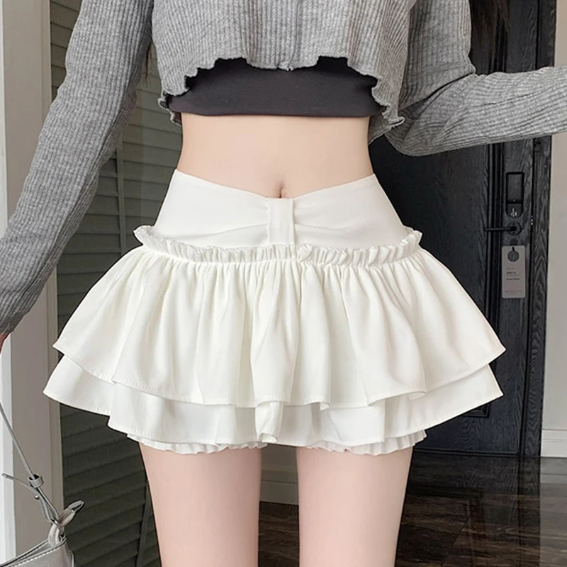 Y2K Sweet New Women Mini Skirt Korean High Waist Patchwork Chic Female Skirt Summer Preppy Style Folds Ruffles Ladies Ball Gown