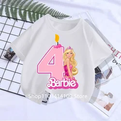 2024 Kawaii Barbie Children Short Sleeves Anime Cartoon Girls Boys Round Neck T-Shirt birthday gift Y2K Kids Clothes Streetwear