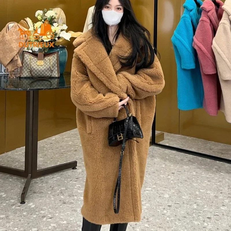 Winter New Long Women Teddy Coat,Fashion Elegant Wool Alpaca Cashmere Jacket Real Fur for Women,Thickened Warm Women Clothing