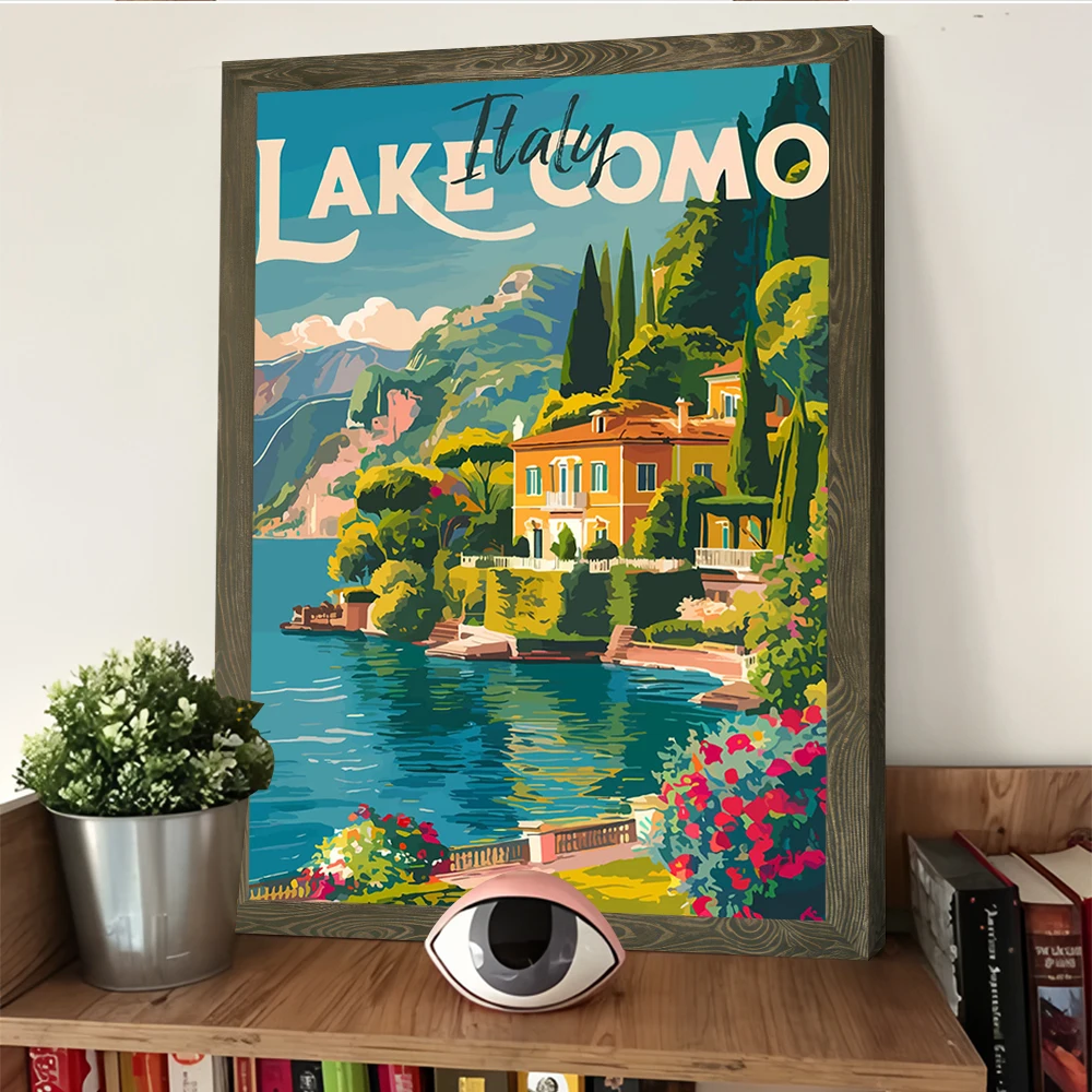 بحيرة كومو إيطاليا السفر المشارك تخصيص مطبوعة قماش اللوحة جدار الفن هدية لديكور الغرفة الجمالية صورة ديكور