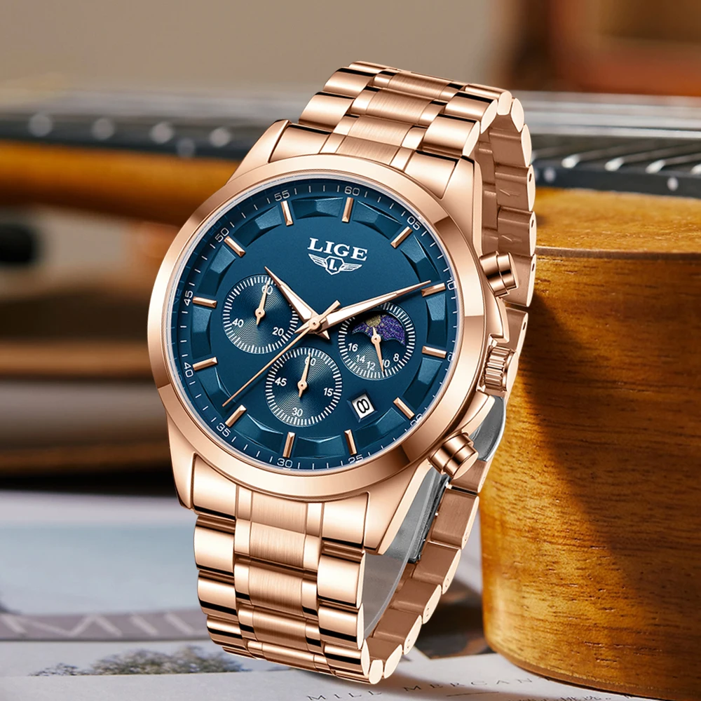 

LIGE мужские кварцевые часы роскошные спортивные водонепроницаемые хронограф светящаяся дата мужские наручные часы деловые мужские часы из нержавеющей стали