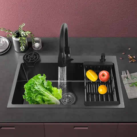 सिल्वर स्टेनलेस स्टील किचन सिंक बड़ी क्षमता वाला सिंगल बाउल मोटा हस्तनिर्मित काउंटर के ऊपर या सहायक उपकरण के साथ अंडरमाउंट 10 best sales काउंटर सिंक - №7