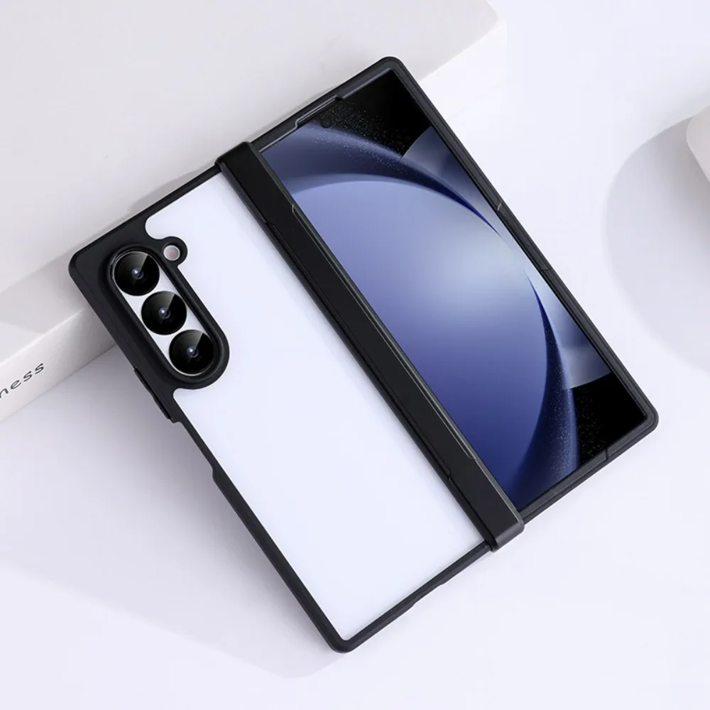 

For Samsung Galaxy Z Fold 6 5 4 Case Transparent Frosted Black Folding Hinge Skin Friendly Silicone Shockproof Protection Cover