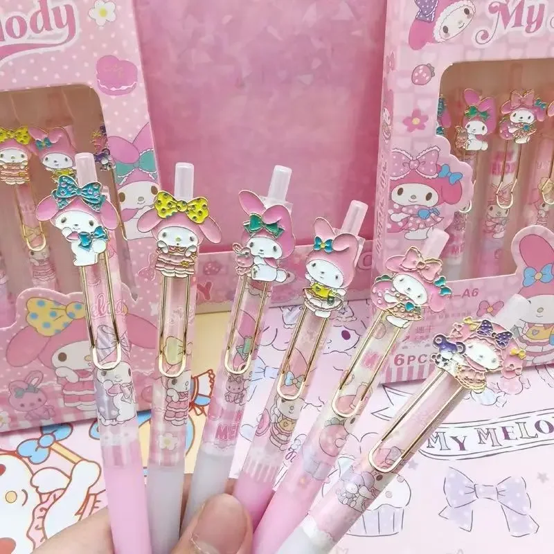 Sanrio Alloy Gel Pen Mymelody Kuromi Cinnamoroll Pen Black 0.5mm Cute Students Metal Patch Writing Stationery Signature Pen