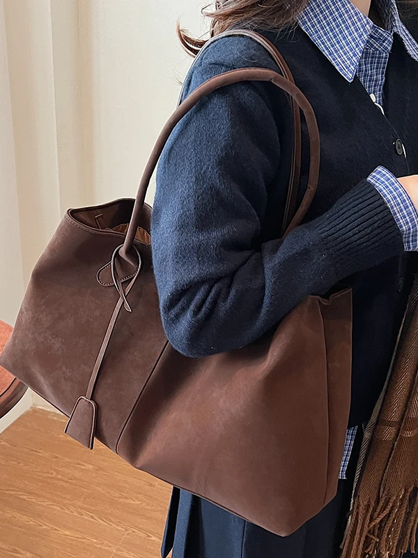 

Ретро-сумка женская из замши большой вместимости, повседневная, для работы, на плечо, тоут, из мягкой искусственной кожи, на молнии, для ежедневного использования