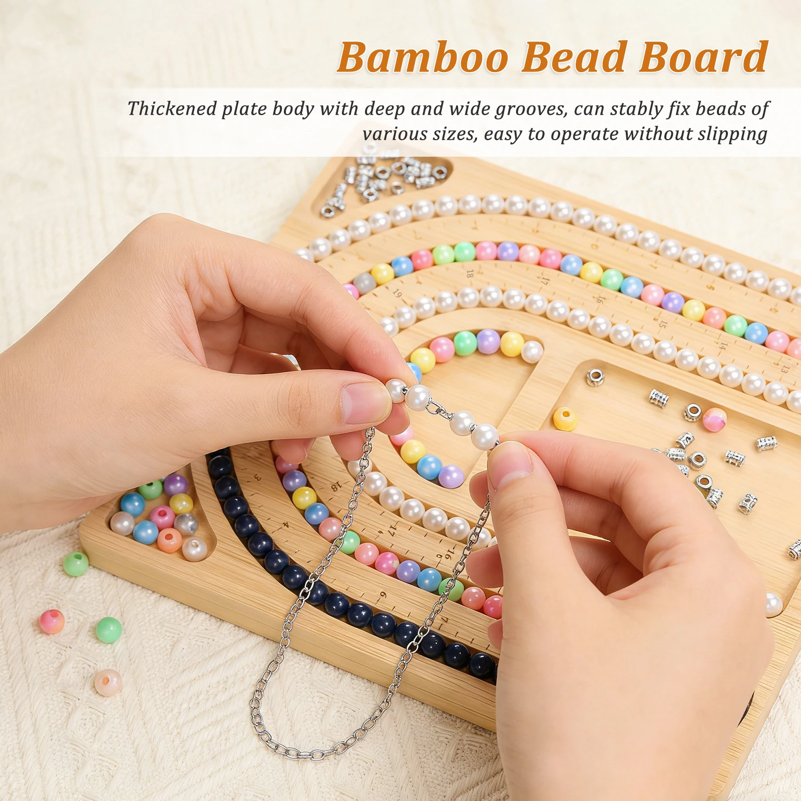 Bamboo Beading Tray DIY Bracelet Necklace Jewelry Making Board with Measurement Marking for DIY Craft Jewelry Making Accessories view 3