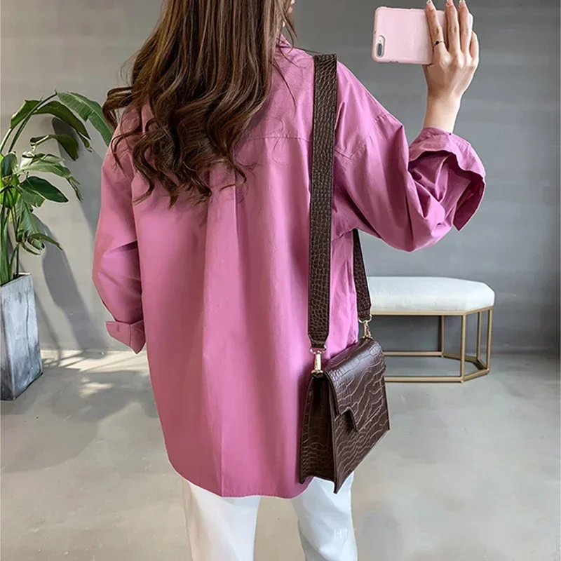 New Blouse White Long Shirt Women Casual Loose Temperament Long Sleeve Shirt Cotton Bottoming Casual Tops 13038