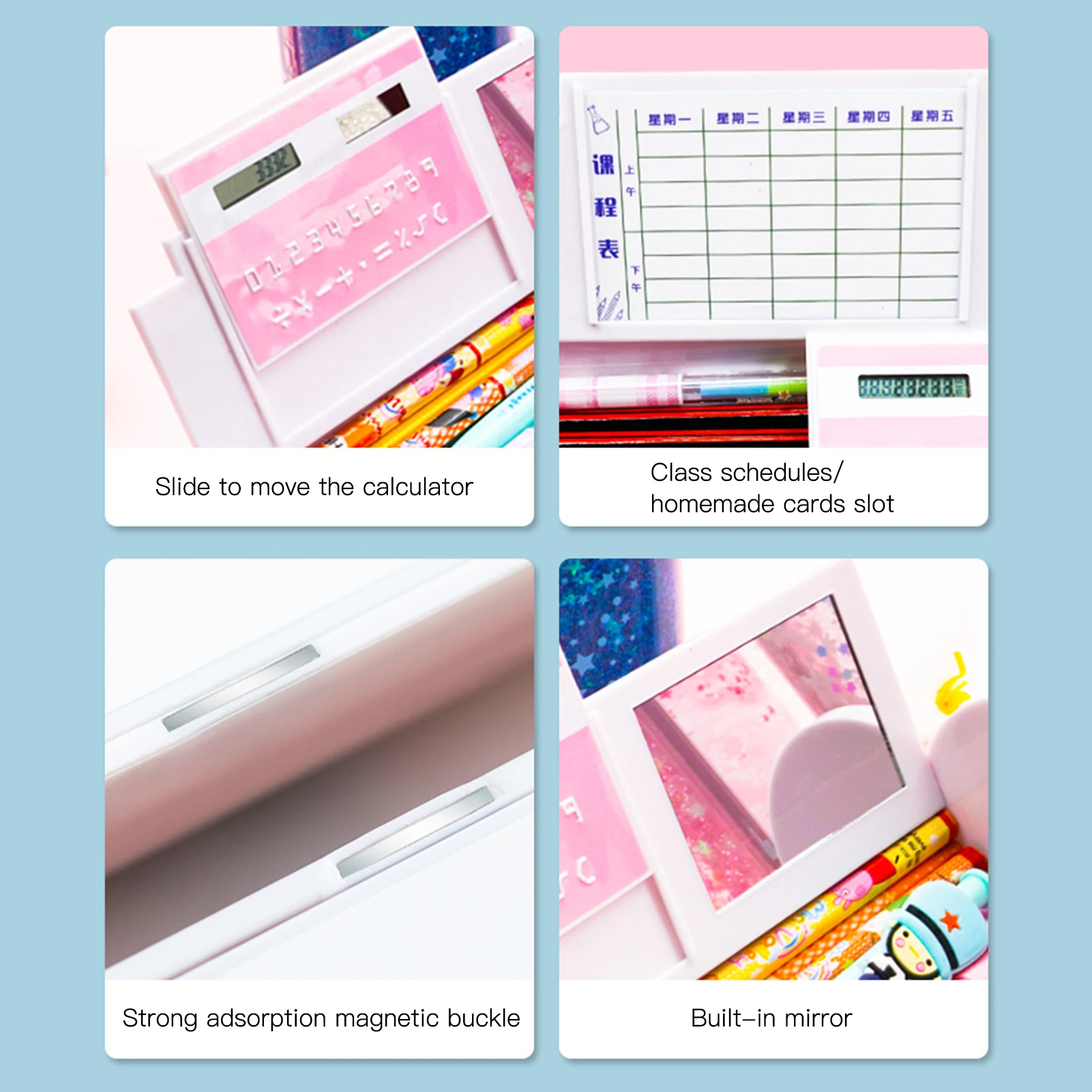 NBX Pencil Cases Multifunctional Standing Quicksand Pencil Case Organizer Double Layer Cylindrical Cute Pen Bag Holder & Mirror