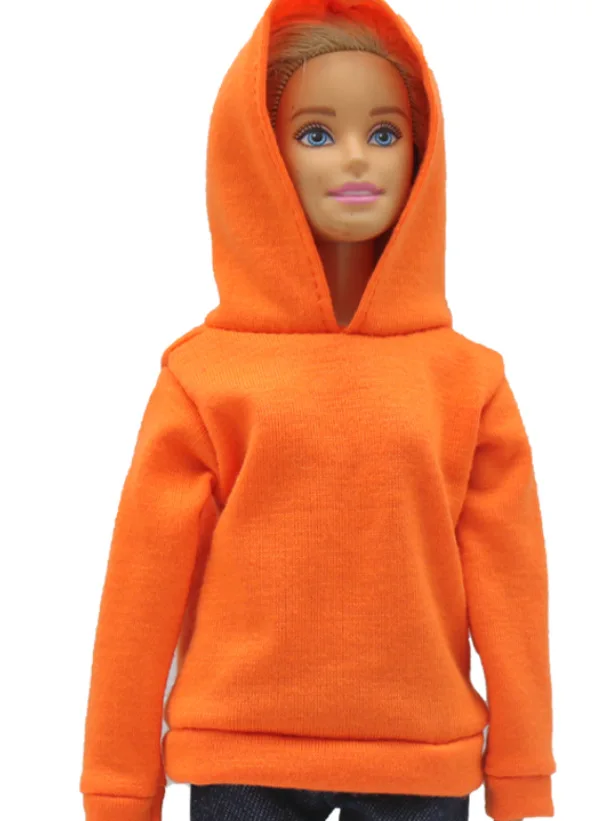 29cm Doll Clothes Sweatshirt short For Barbie Outfits 1/6 Dolls Accessories Solid Color Loose Hooded Sweater Denim Shorts Set