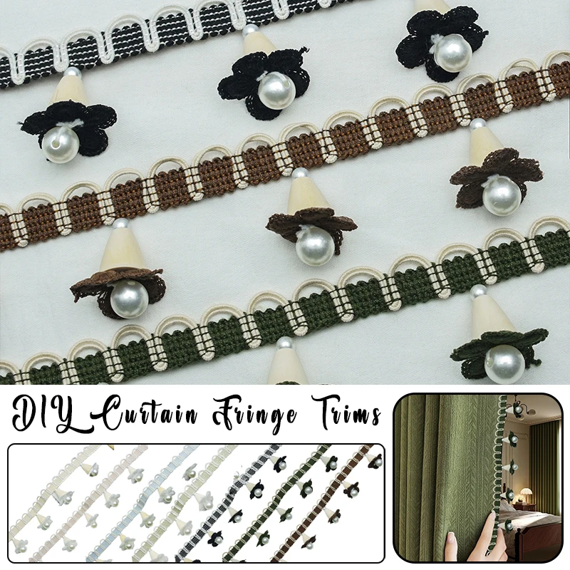 

1/2/3M Wood Bead Tassel Fringe Curtain Lace Trims Sofa Valance Imitation Pearl Lace Trim DIY Sewing Curtain Accessories
