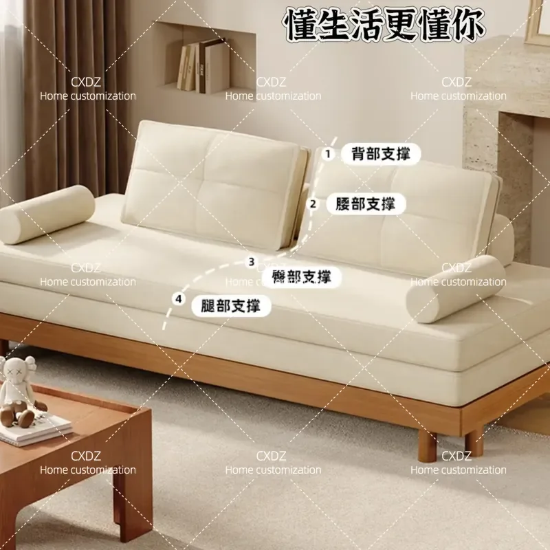 Solid Wood Sofa Bed Folding Dual Purpose Pull Out Couch Multi Functional Convertible Sleeper for Small Apartment Living Room