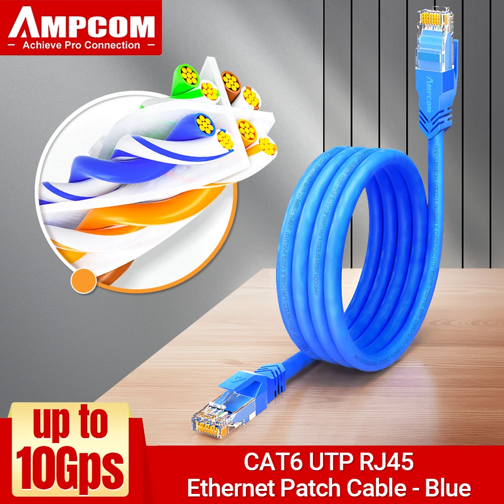 AMPCOM RJ45 Ethernet-kabel, Cat6 Lan-kabel (24AWG) UTP CAT 6 RJ 45 netwerkkabel patchkabel voor desktopcomputers, modem, router