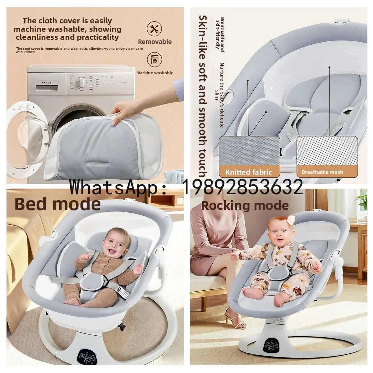 r15Multifunctional Electric Cradle Rocking Bed for Newborns, Baby Soothing Flat Lay Cradle Sleep Basket