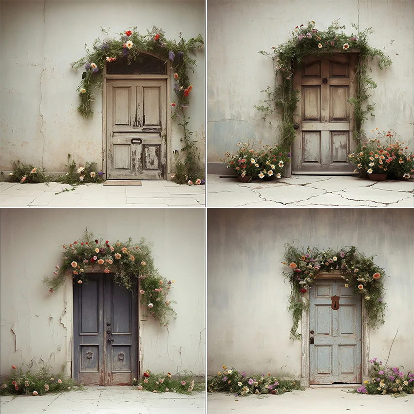 Mehofond Photography Background Boho Rustic Door Floral Adult Birthday Wedding Maternity Portrait Decor Backdrop Photo Studio