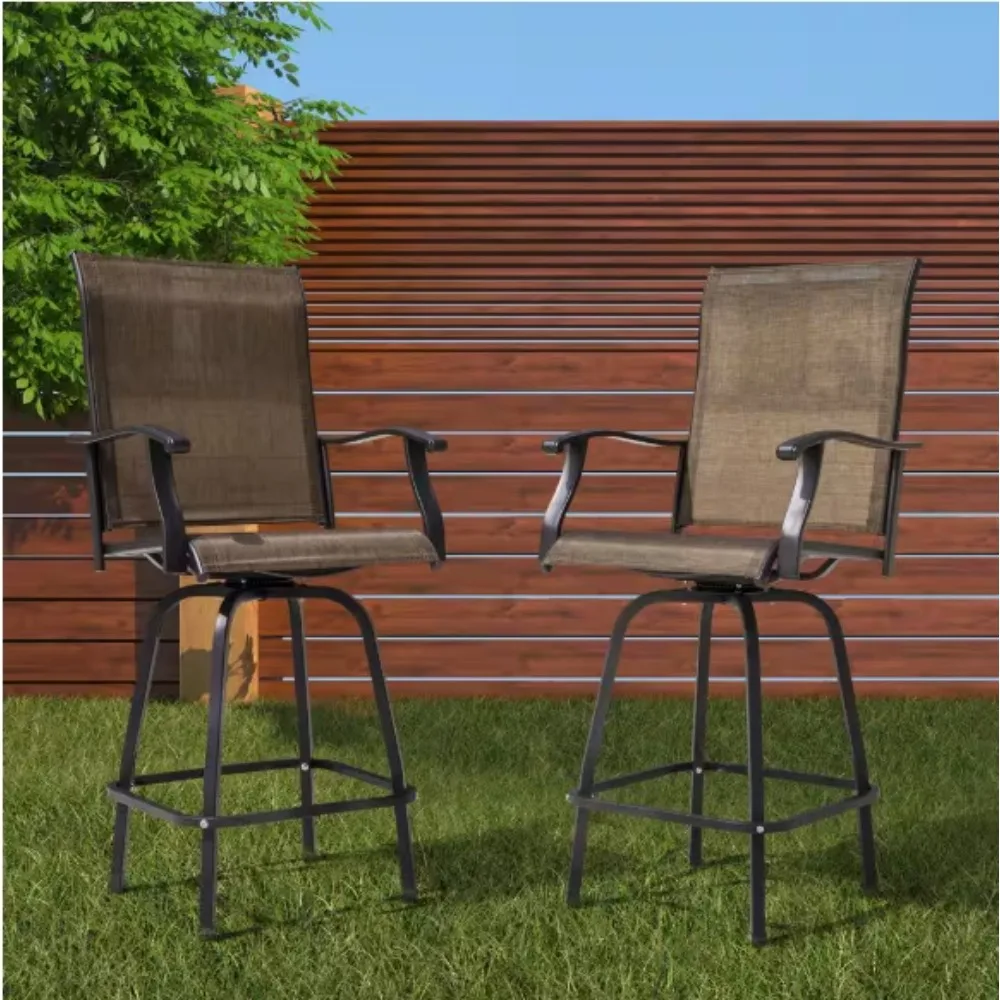 

2-Piece Steel Outdoor Swivel High Bar Stools for Deck Lawn Garden Backyard