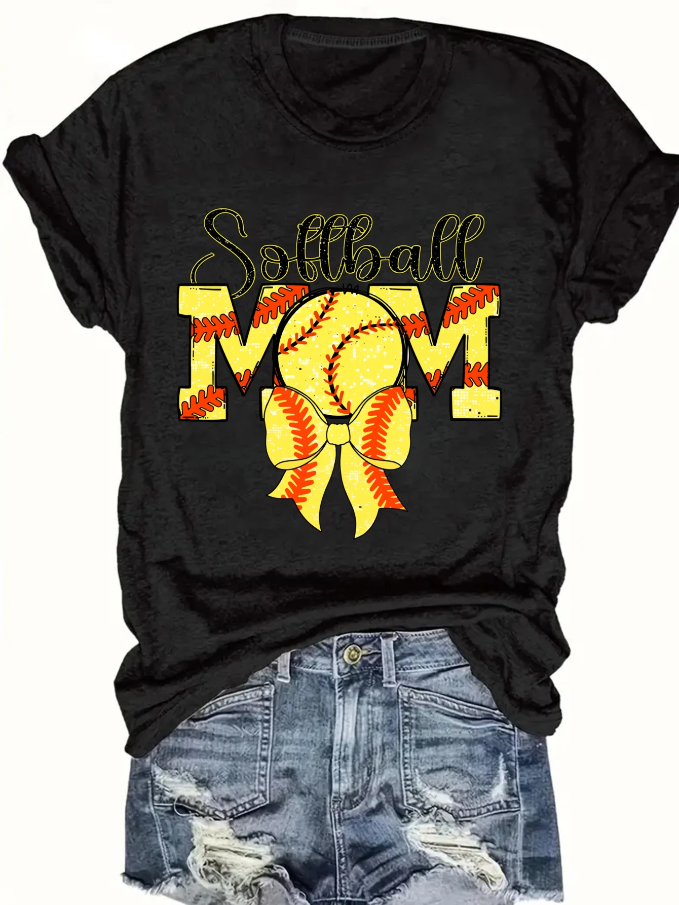 

women's plus size tank top Softball Mom With Ball And Bow Suitable for sports and daily wear sleeveless casual style top womens