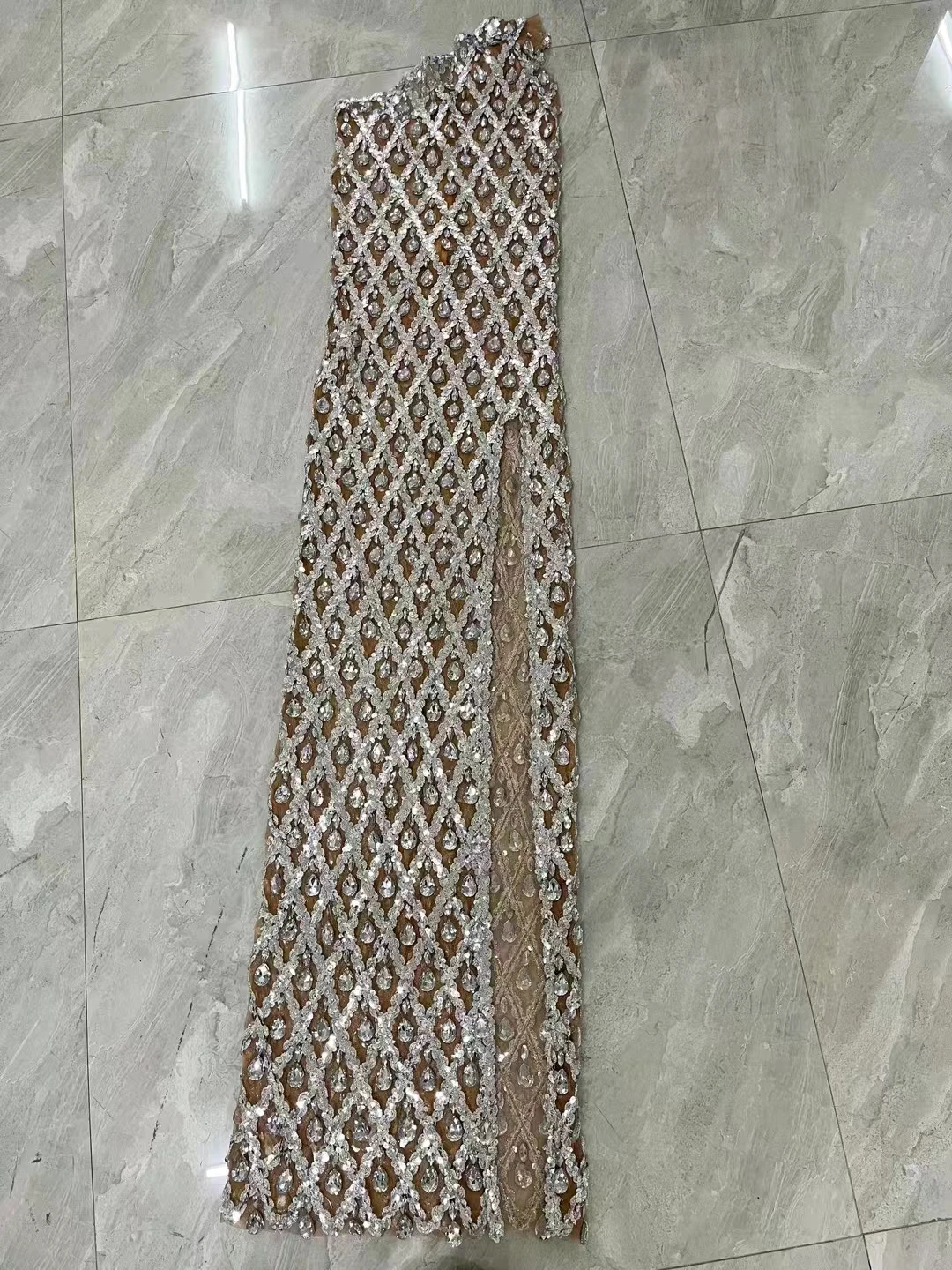 Sexy luxo prata lantejoulas strass vestido feminino noite celebrar festa de aniversário transparente alta divisão vestido longo fotografia