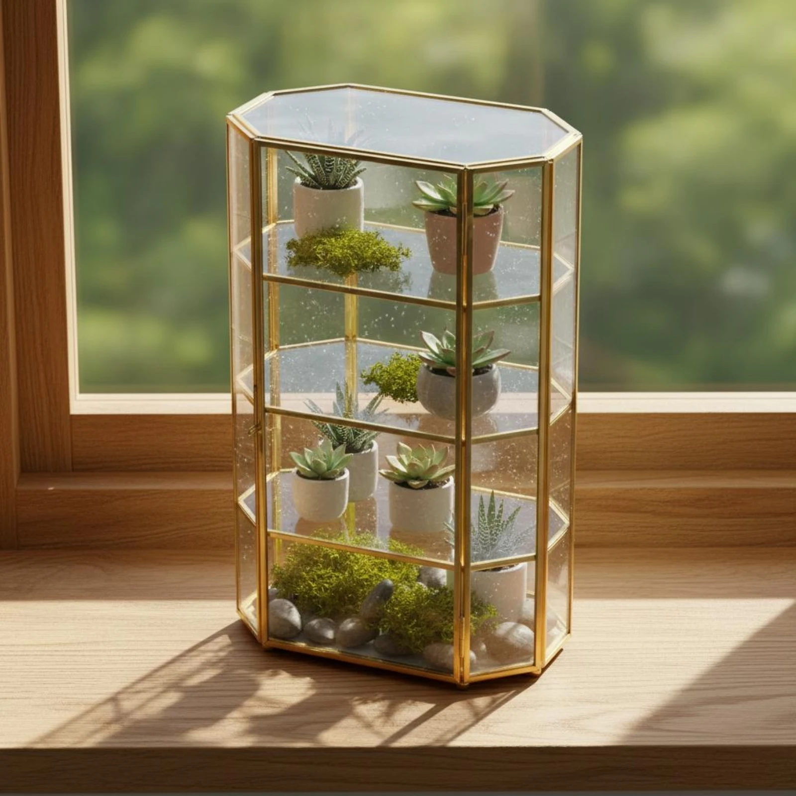 

Geometric Glass Cabinet Gold-Tone Glass Display Cabinet Home Furniture European-Design Metal Frame