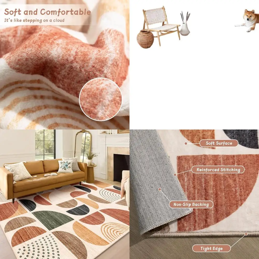 

Моющиеся ковры в стиле бохо 5x7, мягкие современные абстрактные ковры для гостиной, спальни, столовой, нескользящее терракотовое покрытие для пола